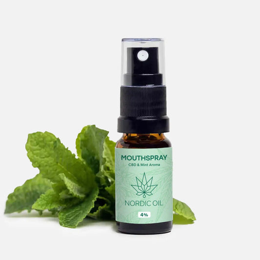 CBD Mundspray mit einer Minzpflanze im hintergrund