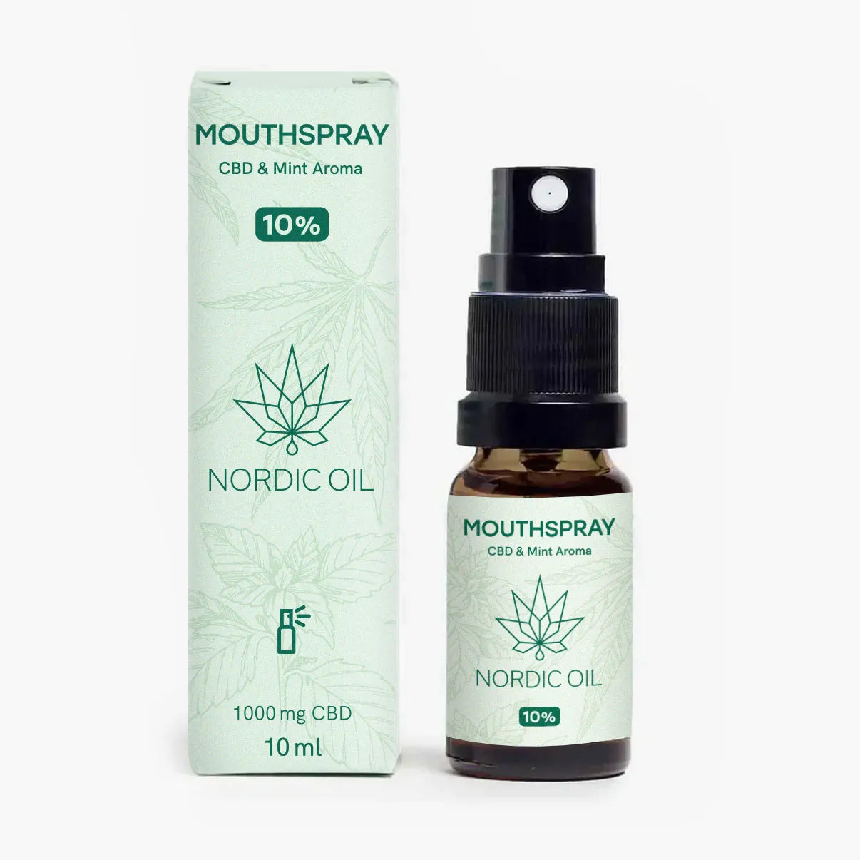 CBD Mundspray 10% Minzgeschmack neben der Verpackung