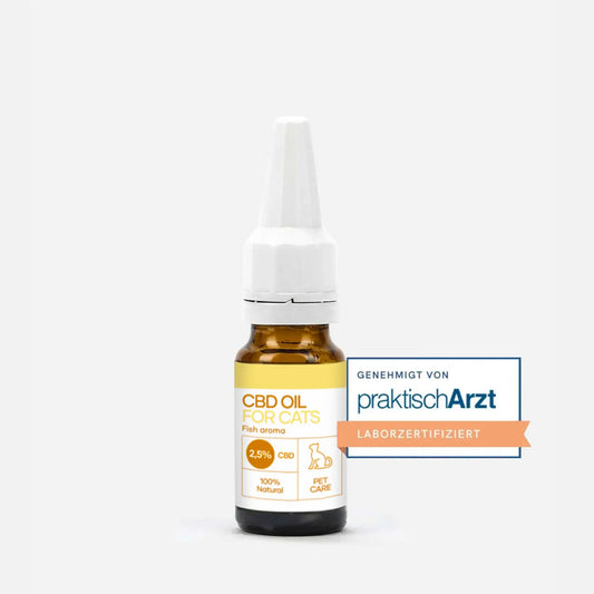 CBD-Öl für Katzen in Tropfflasche mit Laborzertifizierungs-Logo