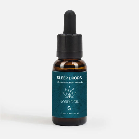 Flasche mit Pipette Sleep Drops von Nordic Oil – Melatonin und Pflanzenextrakte, Nahrungsergänzungsmittel